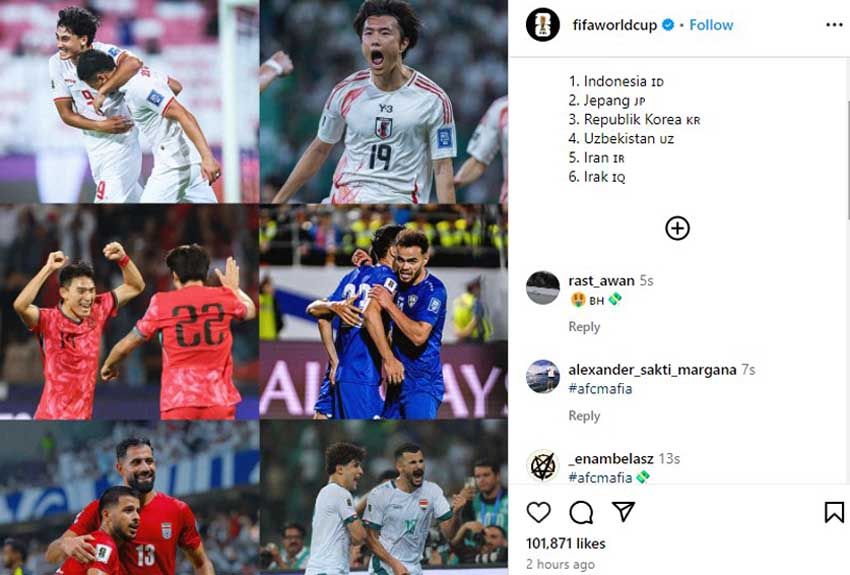 RADIO STATION FIFA Sorot 6 Negara Asia yang Belum Terkalahkan, Termasuk Timnas Indonesia