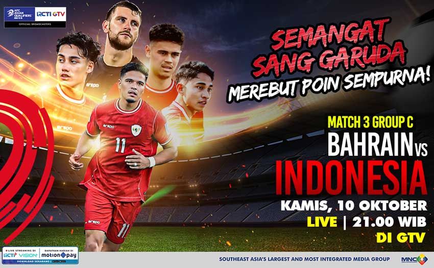 Kawal Semangat Garuda Merah Putih, RCTI dan GTV Jadi Official Broadcasters Bahrain vs Indonesia!