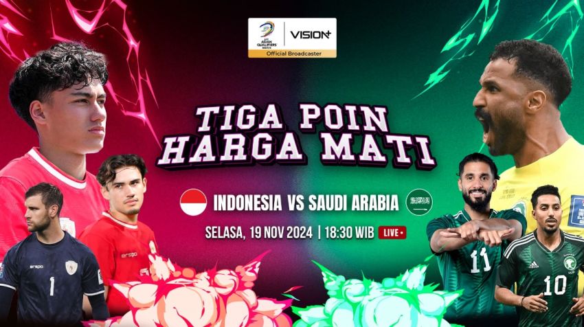 Link Live Streaming Indonesia vs Arab Saudi: Dukung Perjuangan Garuda di Vision+