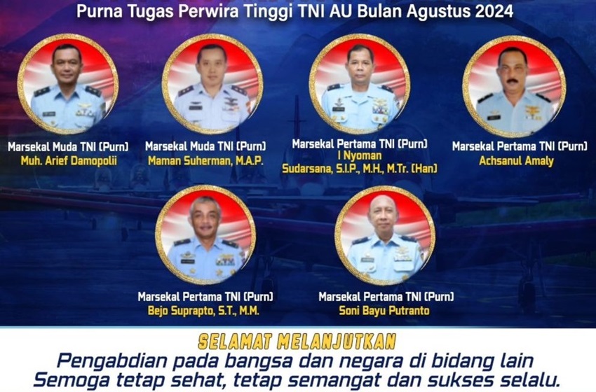 6 Pati TNI Angkatan Udara Pensiun, 2 di Antaranya Marsekal Muda