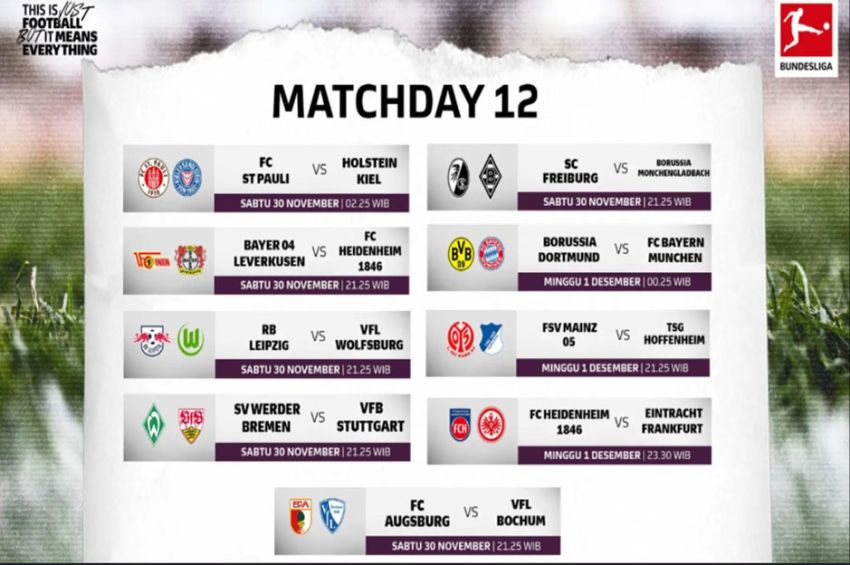 Jadwal dan Link Nonton Bundesliga Matchday 12