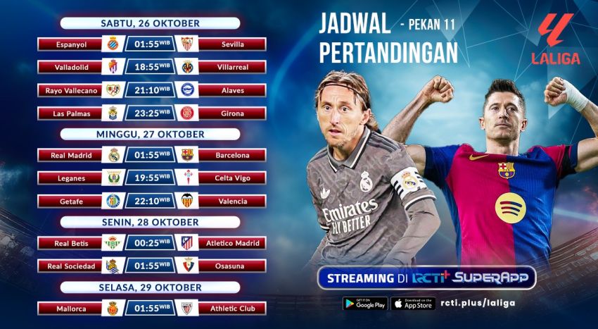 Jadwal Streaming El Clasico Perdana Musim Ini di RCTI+, Real Madrid Tantang Barcelona di Pekan 11 La Liga