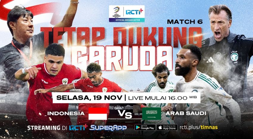 Streaming Pertandingan Timnas Indonesia vs Arab Saudi di RCTI+ SuperApp