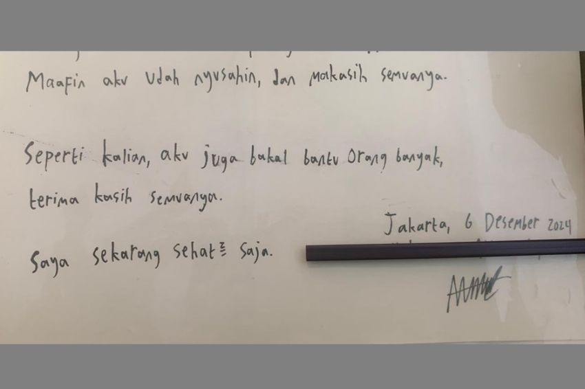 Anak Bunuh Ayah dan Nenek di Lebak Bulus Tulis Surat untuk Keluarganya, Tulisan Tangan