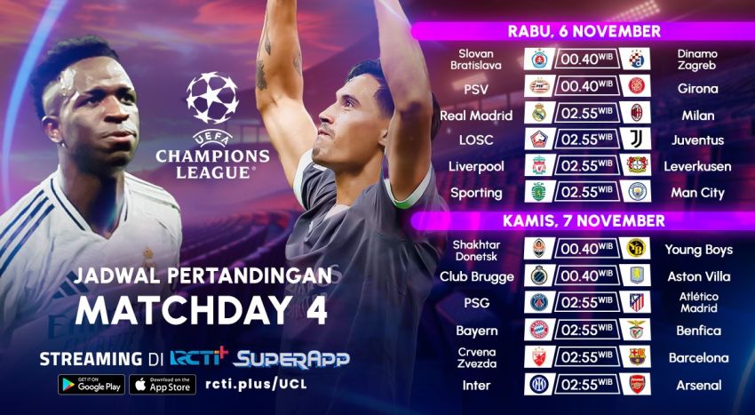 Jadwal Live Streaming UCL Matchday 4 di RCTI+, Real Madrid Menjamu AC Milan