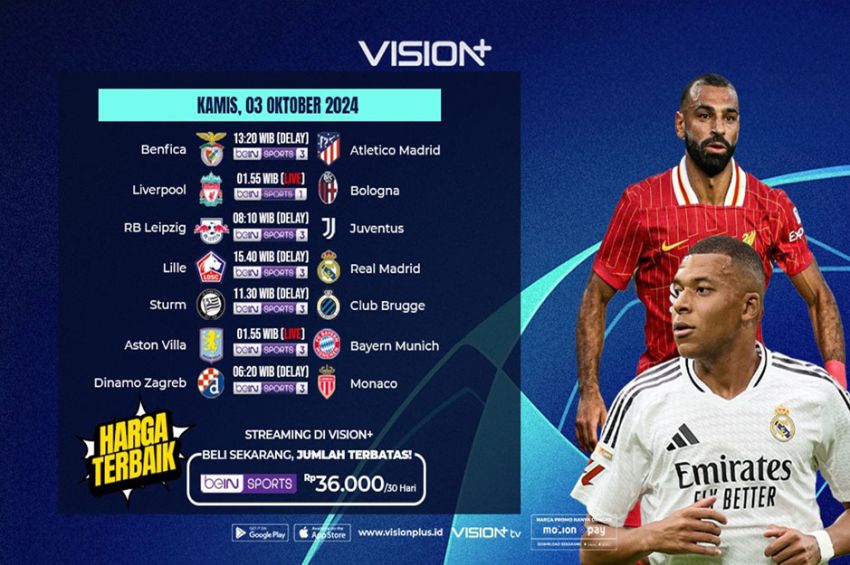 Jadwal dan Link Streaming UEFA Champions League di Vision+