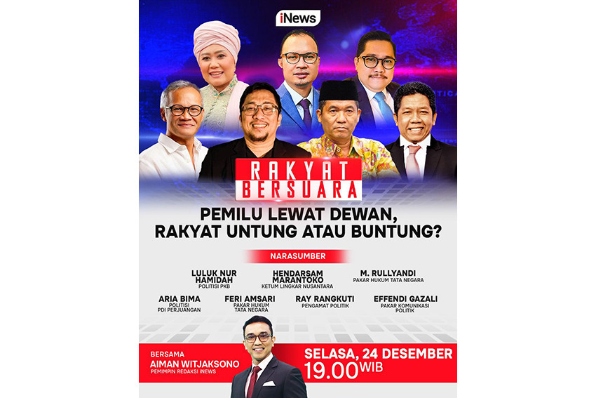 Langkah Baru Presiden Minta Pilkada Dipilih DPRD, Besok Malam di Rakyat Bersuara Pemilu Lewat Dewan, Rakyat Untung Atau Buntung? Bersama Aiman Witjaksono, Pukul 19.00 WIB, Hanya di iNews