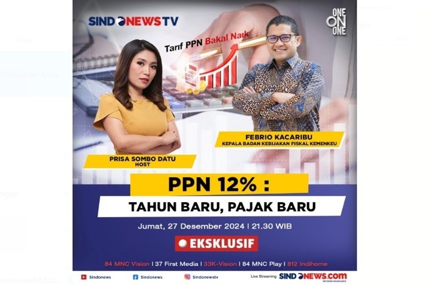 Saksikan One on One Bersama Kepala Badan Kebijakan Fiskal Kemenkeu Febrio Kacaribu, Jumat 27 Desember 2024 Pukul 21.30 WIB di SINDOnews TV