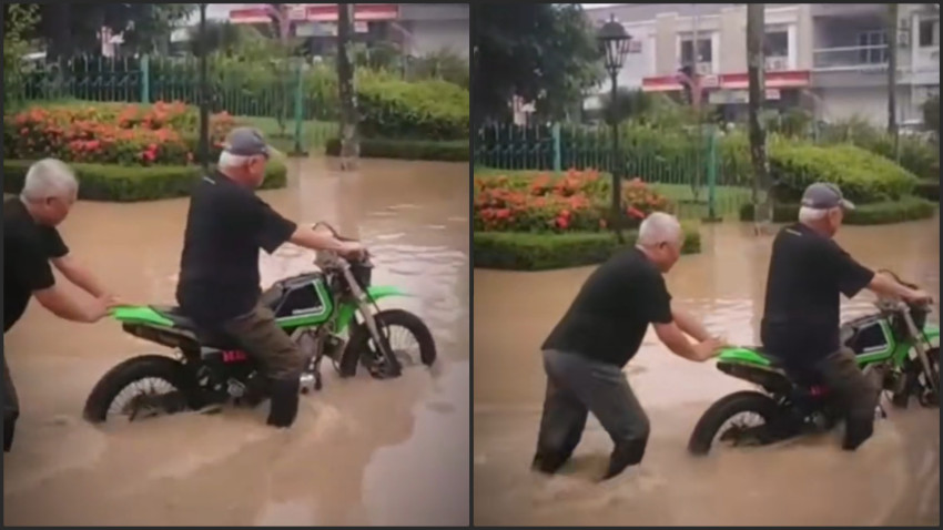 Viral Motor Basuki Dihajar Banjir, Netizen: Pak Kayaknya Perlu Perahu Nih!